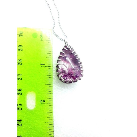 Sterling silver Pink Lodolite Ghost Quartz Crystal Necklace Handmade gothic .925 - Picture 12 of 12